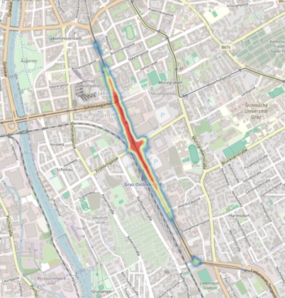 Reception heatmap, external antenna horizontally polarized